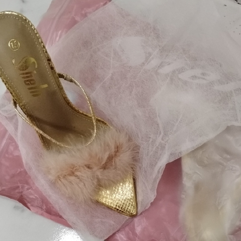 SHEIN Gold High Heeled Mules Nwt 7.5